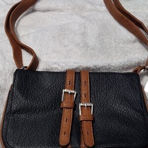 Rosetti Black and Brown Shoulder Bag New 10"Wx 5" T 3 Compartments 1 Zip 2 Snaps